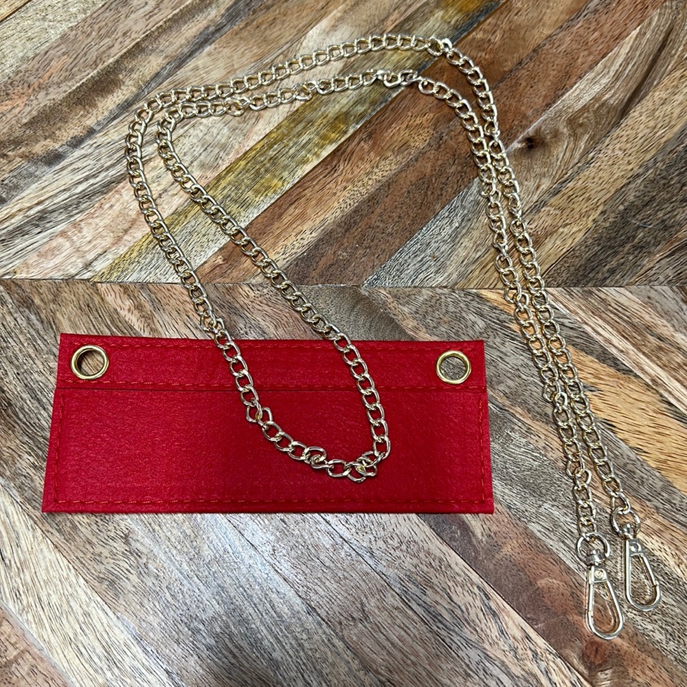 Long wallet insert with gold crossbody chain converter RED